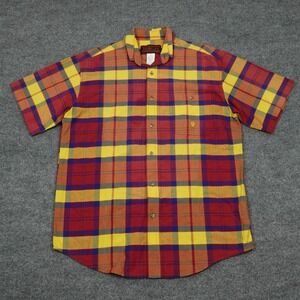Vintage Twenty X Shirt Mens Large Yellow Red Plaid Short Sleeve Button Western